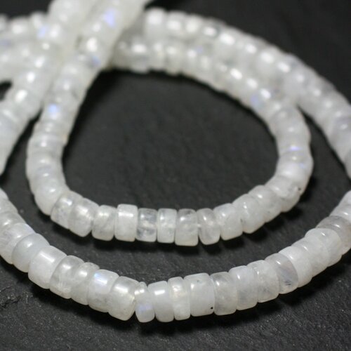 Fil 33cm 110pc env - perles pierre de lune blanche arc en ciel - rondelles heishi 5-8mm