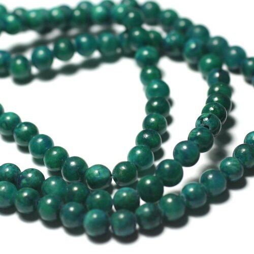 Fil 39cm 95pc env - perles de pierre - jade boules 4mm bleu vert turquoise