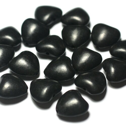 10pc - perles de pierre turquoise synthèse reconstituée coeurs 14mm noir