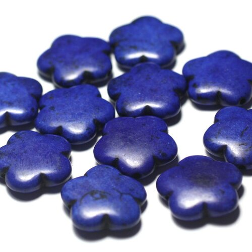 Fil 39cm 20pc env - perles de pierre turquoise synthèse fleurs 20mm bleu nuit roi