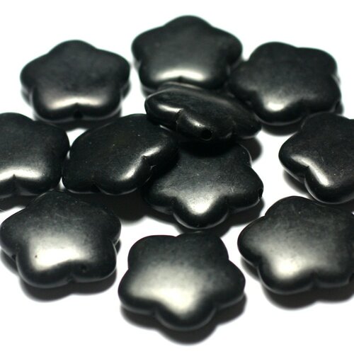 5pc - perles de pierre turquoise synthèse fleurs 20mm noir