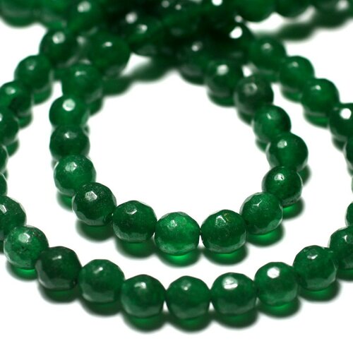 Fil 39cm 62pc env - perles de pierre - jade boules facettées 6mm vert empire