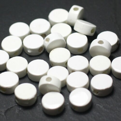 10pc - perles porcelaine céramique palets 8mm blanc