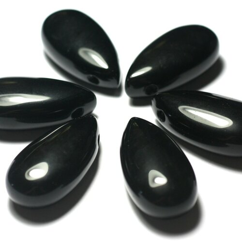 1pc - pendentif pierre - obsidienne noire goutte 40mm