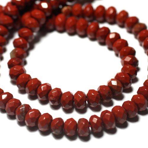 Fil 39cm 88pc env - perles de pierre - jaspe rouge rondelles facettées 6x4mm