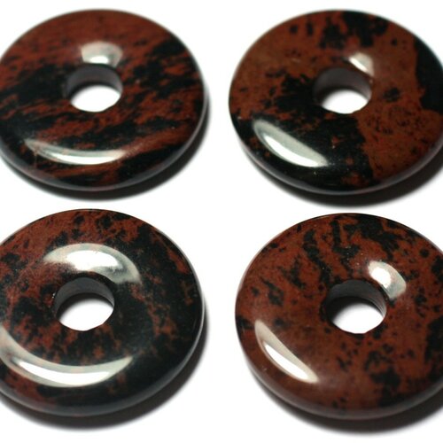 1pc - pendentif pierre semi précieuse - obsidienne acajou mahogany donut 25mm