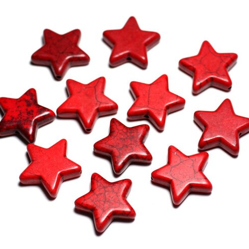 2pc - perles de pierre turquoise synthèse étoiles 35mm rouge
