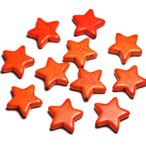 2pc - perles de pierre turquoise synthèse étoiles 35mm orange