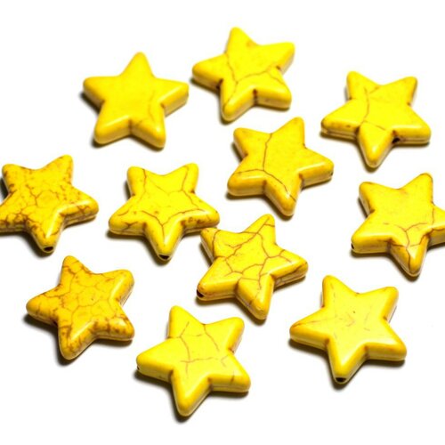Fil 39cm 13pc env - perles de pierre turquoise synthèse étoiles 35mm jaune