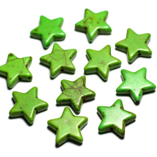 Fil 39cm 13pc env - perles de pierre turquoise synthèse étoiles 35mm vert