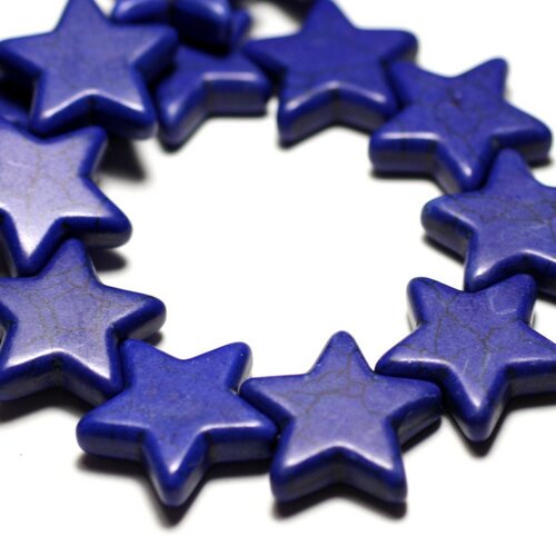 Fil 39cm 13pc env - perles de pierre turquoise synthèse étoiles 35mm bleu nuit