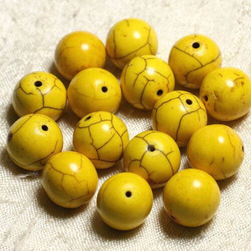 Fil 39cm 26pc env - perles de pierre turquoise synthèse boules 14mm jaune