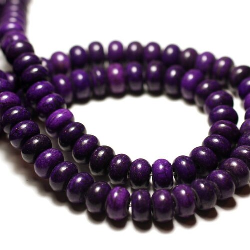 Fil 39cm 100pc env - perles de pierre turquoise synthèse rondelles 6x4mm violet
