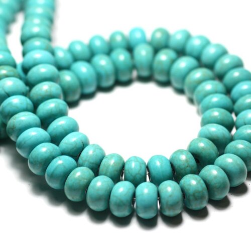 Fil 39cm 100pc env - perles de pierre turquoise synthèse rondelles 6x4mm bleu turquoise