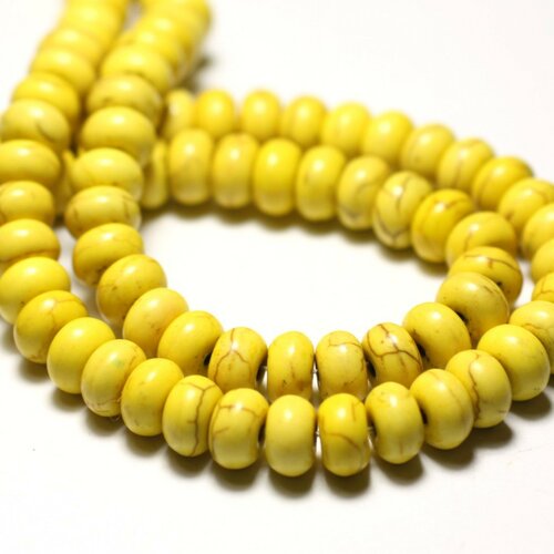 Fil 39cm 100pc env - perles de pierre turquoise synthèse rondelles 6x4mm jaune