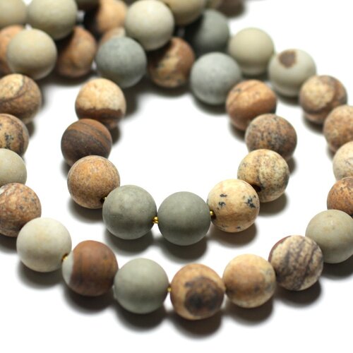 10pc - perles de pierre - jaspe paysage beige jaune gris boules 6mm mat sablé