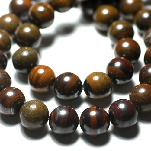 4pc - perles de pierre - oeil de fer marron boules 12mm