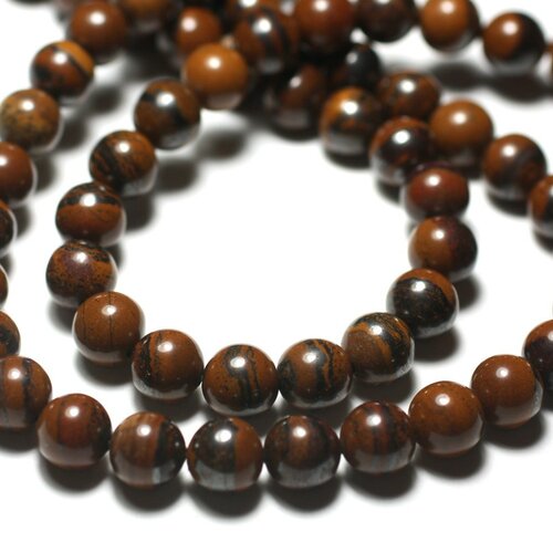 5pc - perles de pierre - oeil de fer marron boules 8mm