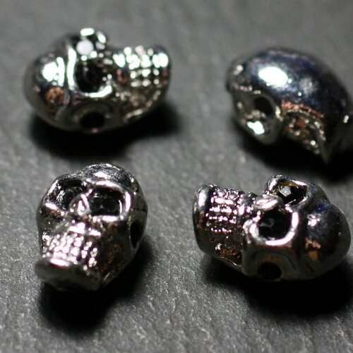 2pc - perles crânes têtes de mort métal argenté rhodium 13mm perçage coté