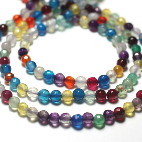 20pc - perles de pierre - agate boules facettées 4mm multicolore
