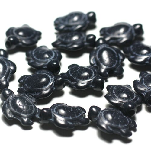 10pc - perles de pierre turquoise synthèse - tortues 19x15mm noir