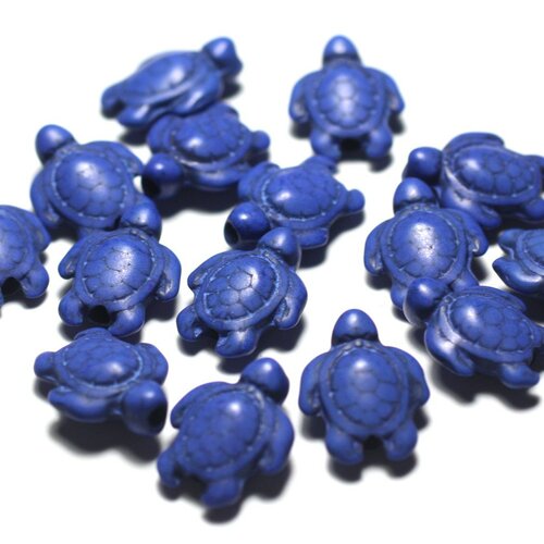 Fil 39cm 22pc env - perles de pierre turquoise synthèse - tortues 19x15mm bleu nuit
