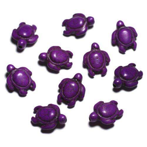 Fil 39cm 22pc env - perles de pierre turquoise synthèse - tortues 19x15mm violet