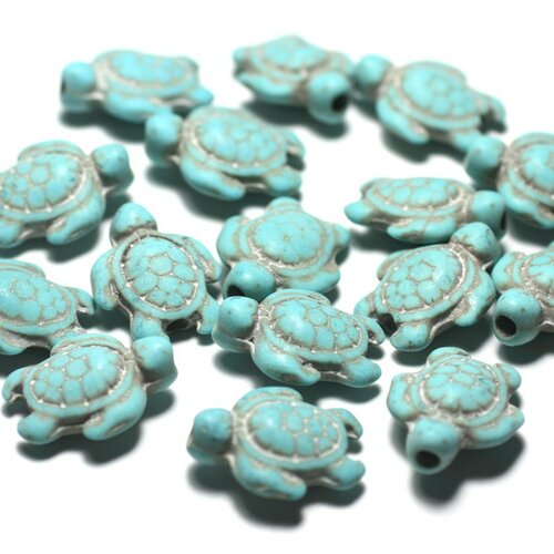 Fil 39cm 22pc env - perles de pierre turquoise synthèse - tortues 19x15mm bleu turquoise