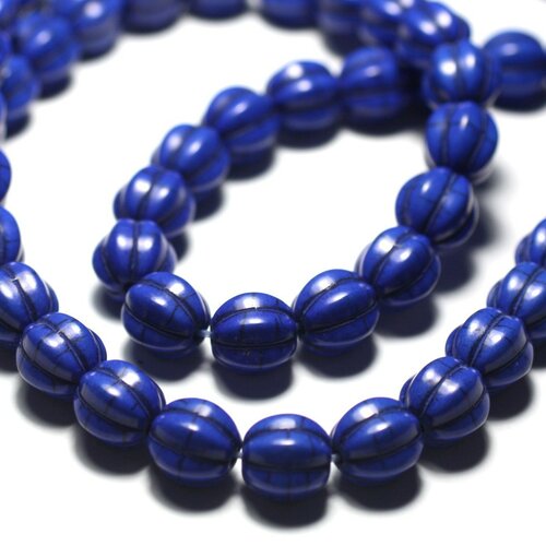 Fil 39cm 39pc env - perles turquoise synthèse boules fleurs 9-10mm bleu nuit