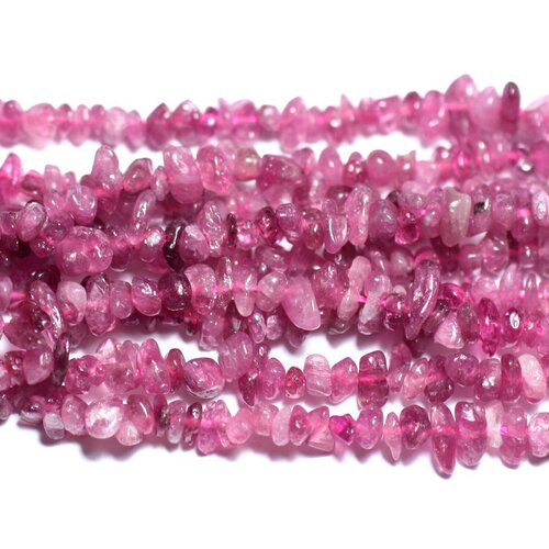Fil 39cm 150pc env - perles de pierre rocailles chips tourmaline rose 4-11mm
