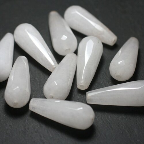 1pc - perle de pierre - jade goutte facettée 28mm blanc