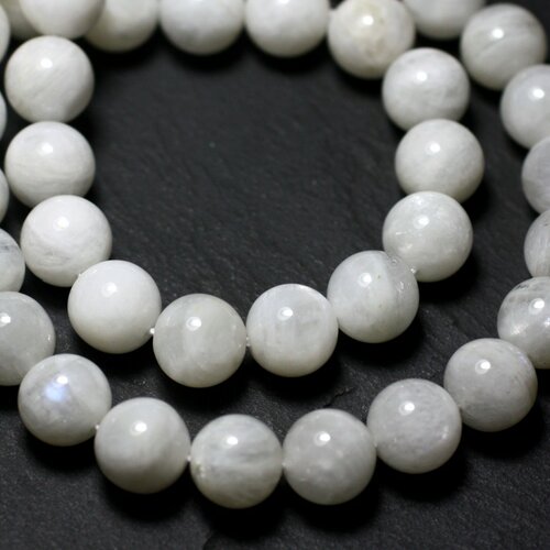 Fil 39cm 65pc env - perles de pierre - pierre de lune blanche arc en ciel boules 6mm