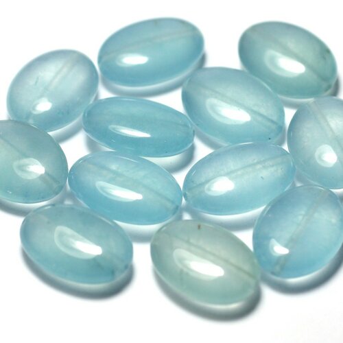 Fil 39cm 22pc env - perles de pierre - jade ovales 18x13mm bleu ciel clair