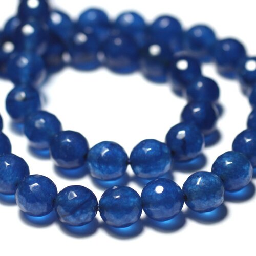 Fil 39cm 37pc env - perles de pierre - jade boules facettées 10mm bleu nuit roi