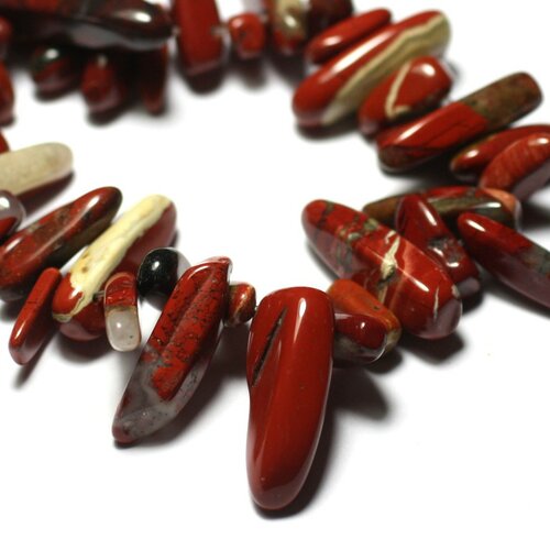 10pc - perles pierre - jaspe rouge poppy chips batonnets 10-25mm rouge marron brique