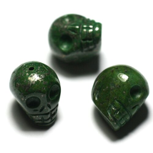 1pc - perle de pierre - pyrite verte - crane tête de mort 15mm perçage haut bas