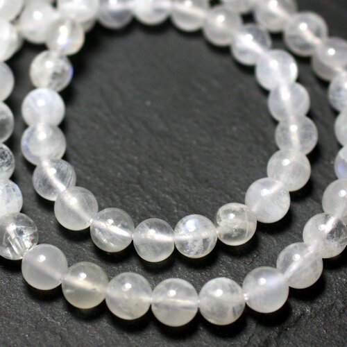 10pc - perles de pierre - pierre de lune blanche arc en ciel a boules 6mm