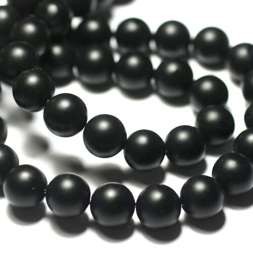 20pc - perles pierre - onyx noir boules 4mm mat sablé givré ciré