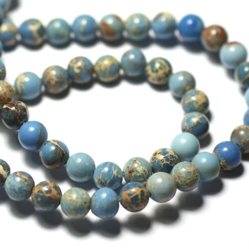 10pc - perles de pierre - jaspe sédimentaire boules 6mm bleu clair ciel beige