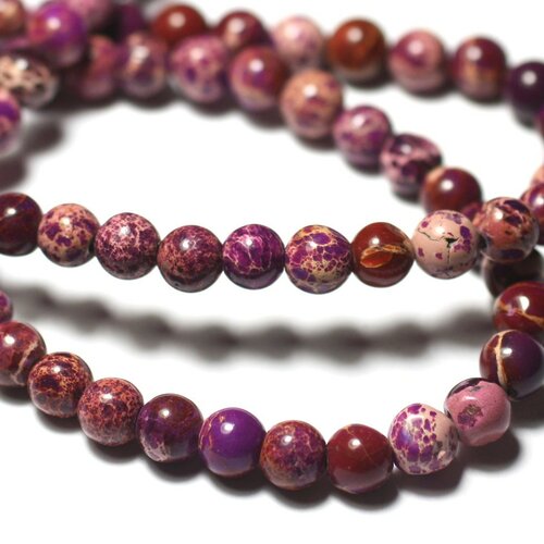 Fil 39cm 65pc env - perles de pierre - jaspe sédimentaire boules 6mm violet prune
