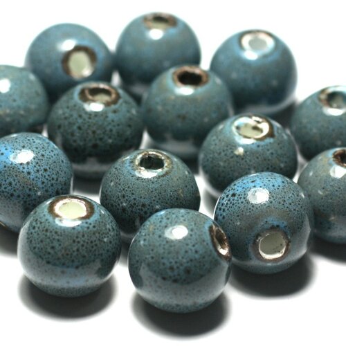 50pc - perles céramique porcelaine bleu turquoise tacheté boules 16mm