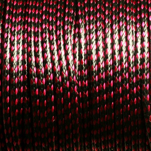 Bobine 90 mètres - fil cordon coton ciré 2mm bicolore noir rouge rose