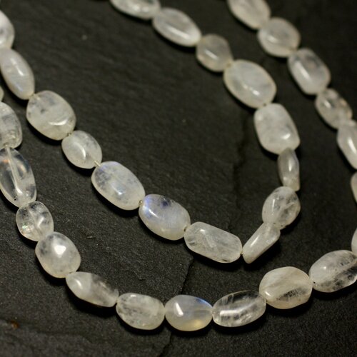 Fil 39cm 50pc env - perles de pierre - pierre de lune blanche arc en ciel ovales 6-9mm