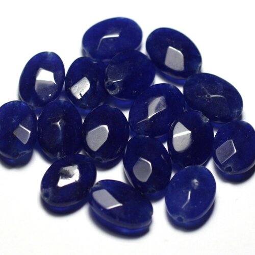 4pc - perles de pierre - jade ovales facettés 14x10mm bleu nuit