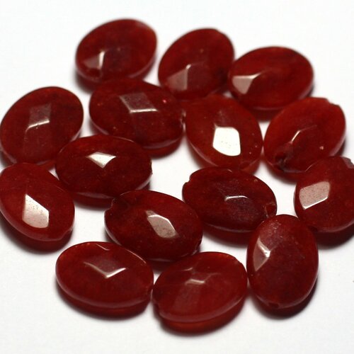 4pc - perles de pierre - jade ovales facettés 14x10mm rouge bordeaux