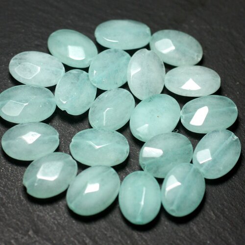 Fil 39cm 26pc env - perles de pierre - jade ovales facettés 14x10mm bleu clair turquoise pastel