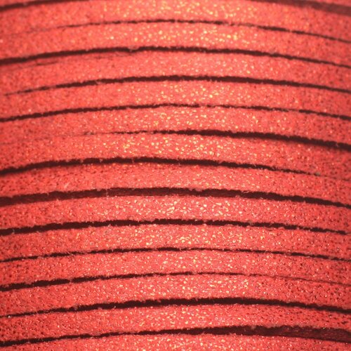 Bobine 90 metres env - cordon laniere suedine daim 3mm rouge cerise pailleté scintillant