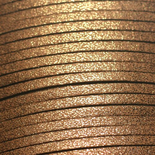Bobine 90 metres env - cordon laniere suedine daim 3mm brun marron bronze pailleté scintillant