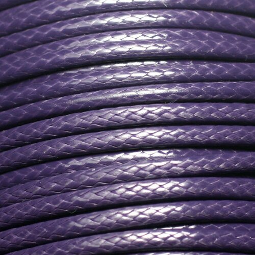 3 metres - fil corde cordon coton ciré 3mm bleu violet indigo