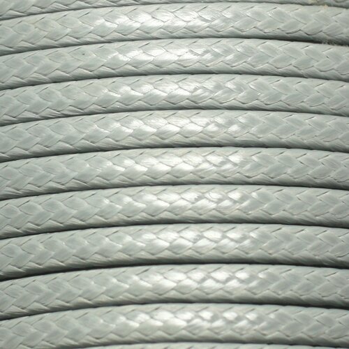 Bobine 38 metres env - fil corde cordon coton ciré 3mm gris clair perle pastel